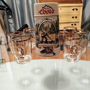 Coors Beer Stein and Tasting Glasses
